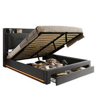 POLSTERBETT 140/190 cm Dunkelgrau mit hydraulischem Bettkasten und LED-Beleuchtung - Dunkelgrau, Textil (140/190cm) - OKWISH