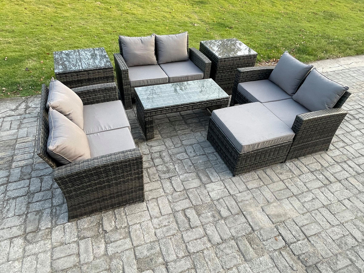 GARTENMÖBEL-SET mit Kissen Polyrattan Dunkelgrau 6-Sitzer - Dunkelgrau, Metall - Fimous