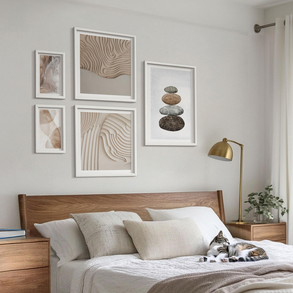 WANDBILDER 5er-Set - 50x50 cm & 20x30 cm & 40x60 cm Weißer Rahmen - Abstrakte bemalte Strukturen - Weiß, Kunststoff (40/60cm) - ArtPrintCave