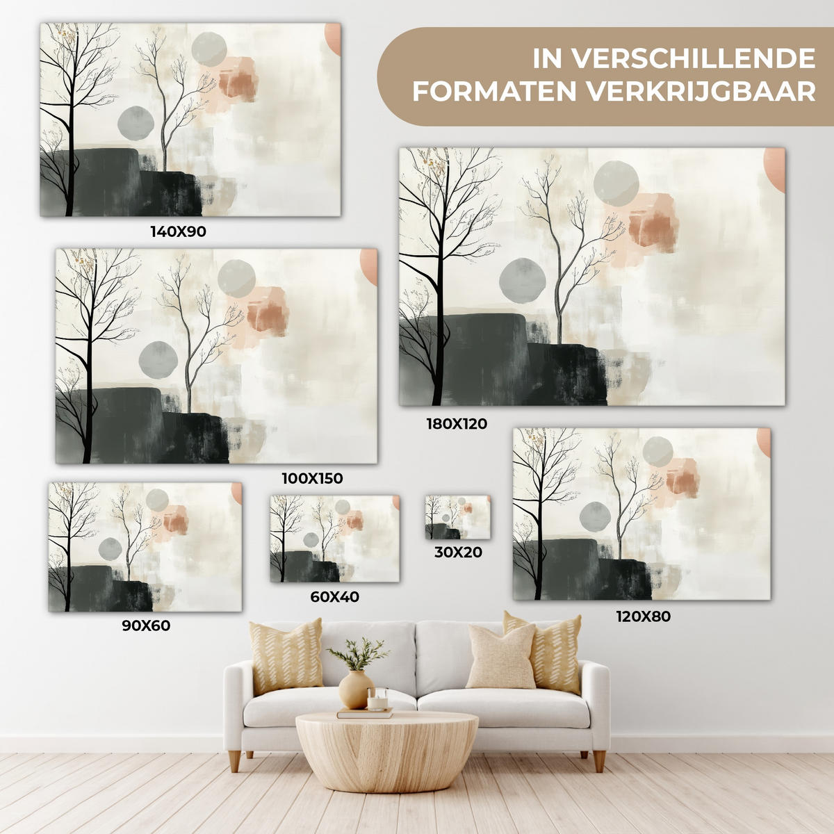 LEINWANDBILD Wabi sabi - Beige - Pflanze Gemälde 60x40 cm - Sandfarben, Textil (60/40cm) - MuchoWow