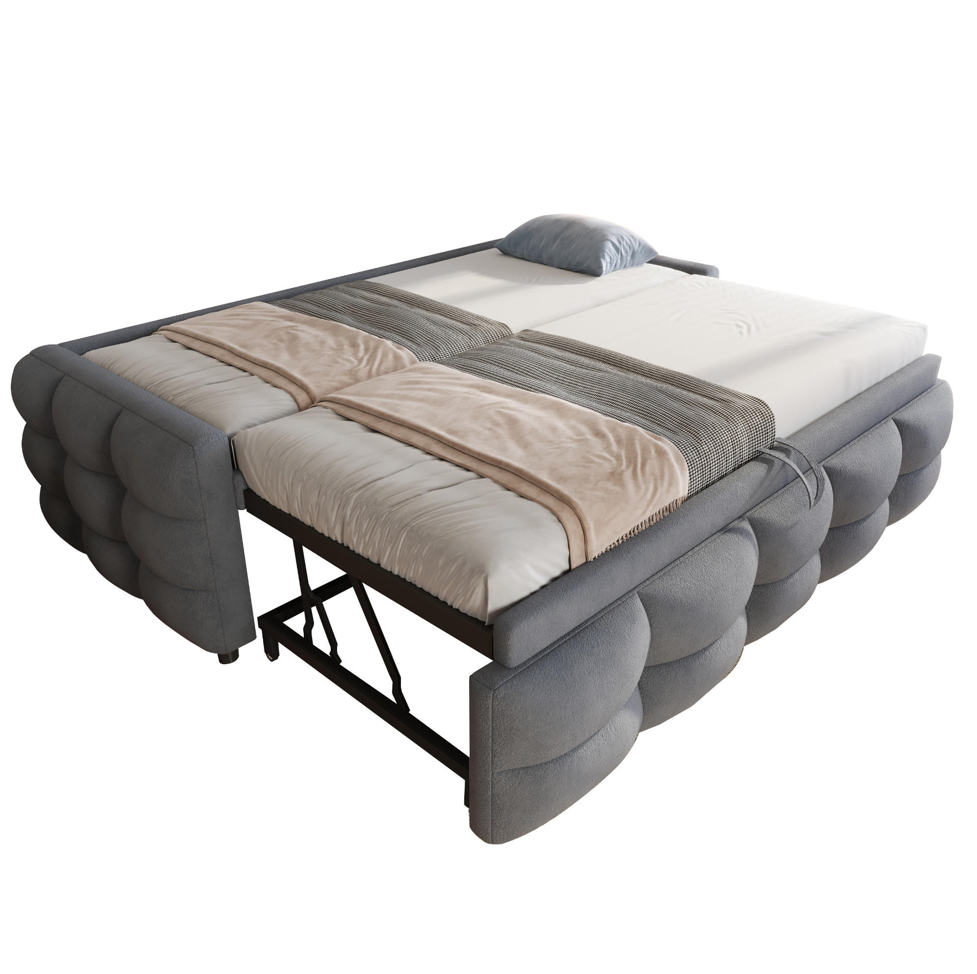 POLSTERBETT 90/190 cm ausziehbar mit Lattenrost und Teddybezug, Grau - Grau, Textil (90/190cm) - Redom
