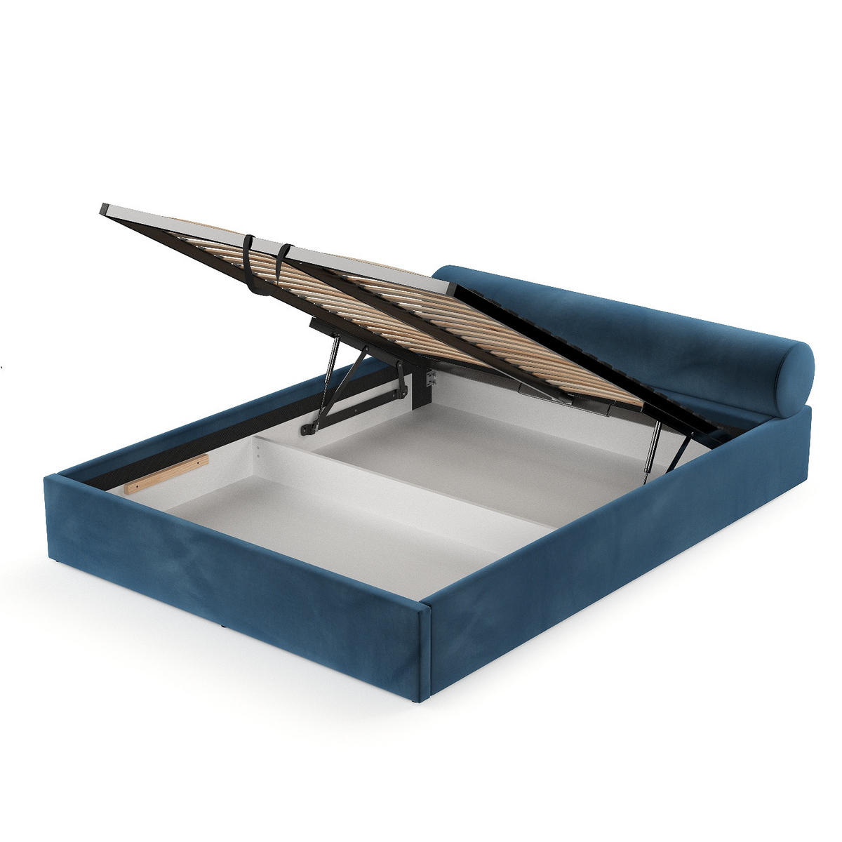 POLSTERBETT Solvo mit Stauraum 160/200 cm Dunkelblau im Kronos Stoff - Schwarz/Naturfarben, Holz/Holzwerkstoff (160/200cm) - AltaBeds