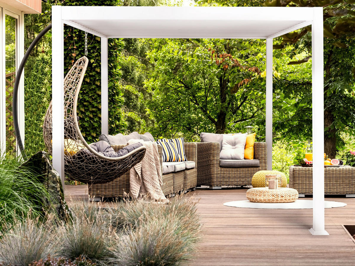 GARTEN-PERGOLA Weiß Forno II - Weiß, Metall (310/250/310cm) - Beliani