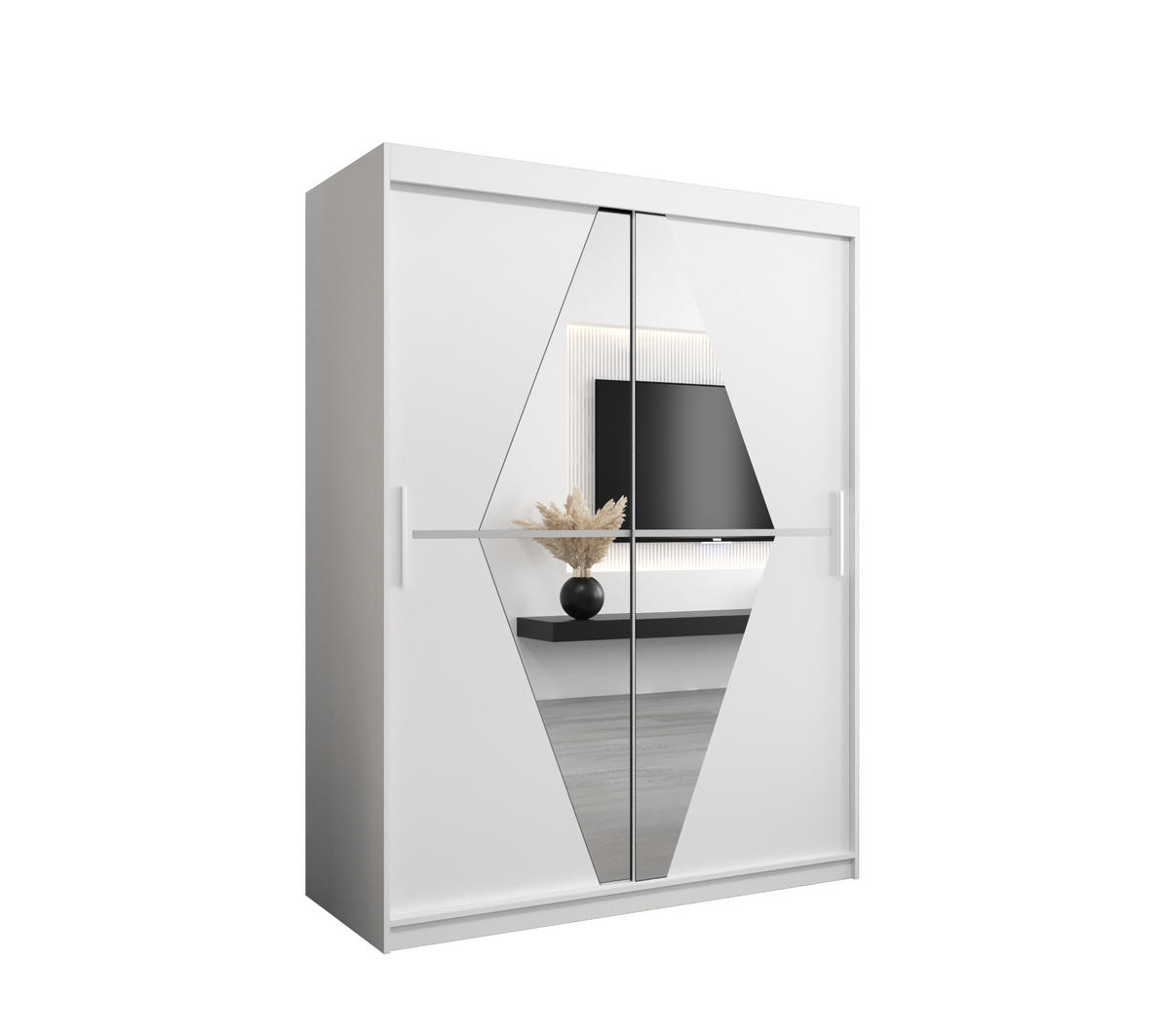 SCHWEBETÜRENSCHRANK 200/150/62 2-türig - Silberfarben/Weiß, Holz/Kunststoff (150/200/62cm) - MÖBEL KRYSPOL