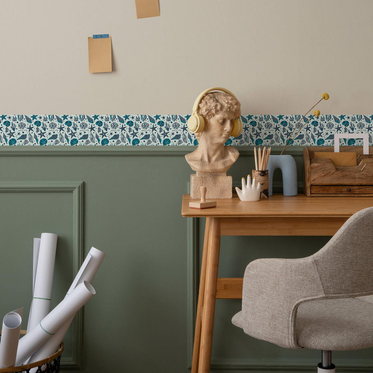 TAPETENBORDÜRE selbstklebend für Kinderzimmer MUSCHELN Korallenriff - Blau/Grün, Papier (10/300/300cm) - Muralo