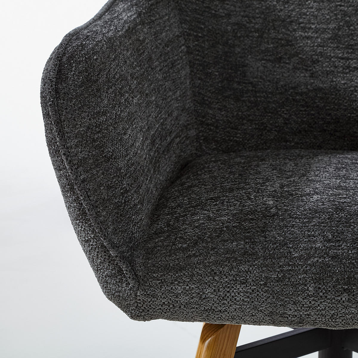 DREHBARER ARMLEHNENSTUHL - Schwarz - Chenille - Eiche - 63 x 88 x 62 cm - Eichefarben/Anthrazit, Holz/Textil (63/88/62cm) - home24