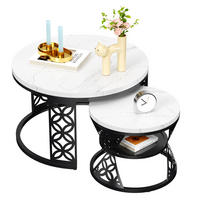 COUCHTISCH 2er weiß und schwarz Wohnzimmertisch mit Metallgestell, Beistelltisch Satztisch für Wohnzimmer - Goldfarben/Schwarz, Holzwerkstoff/Metall (70/70/45cm) - EVRYAE