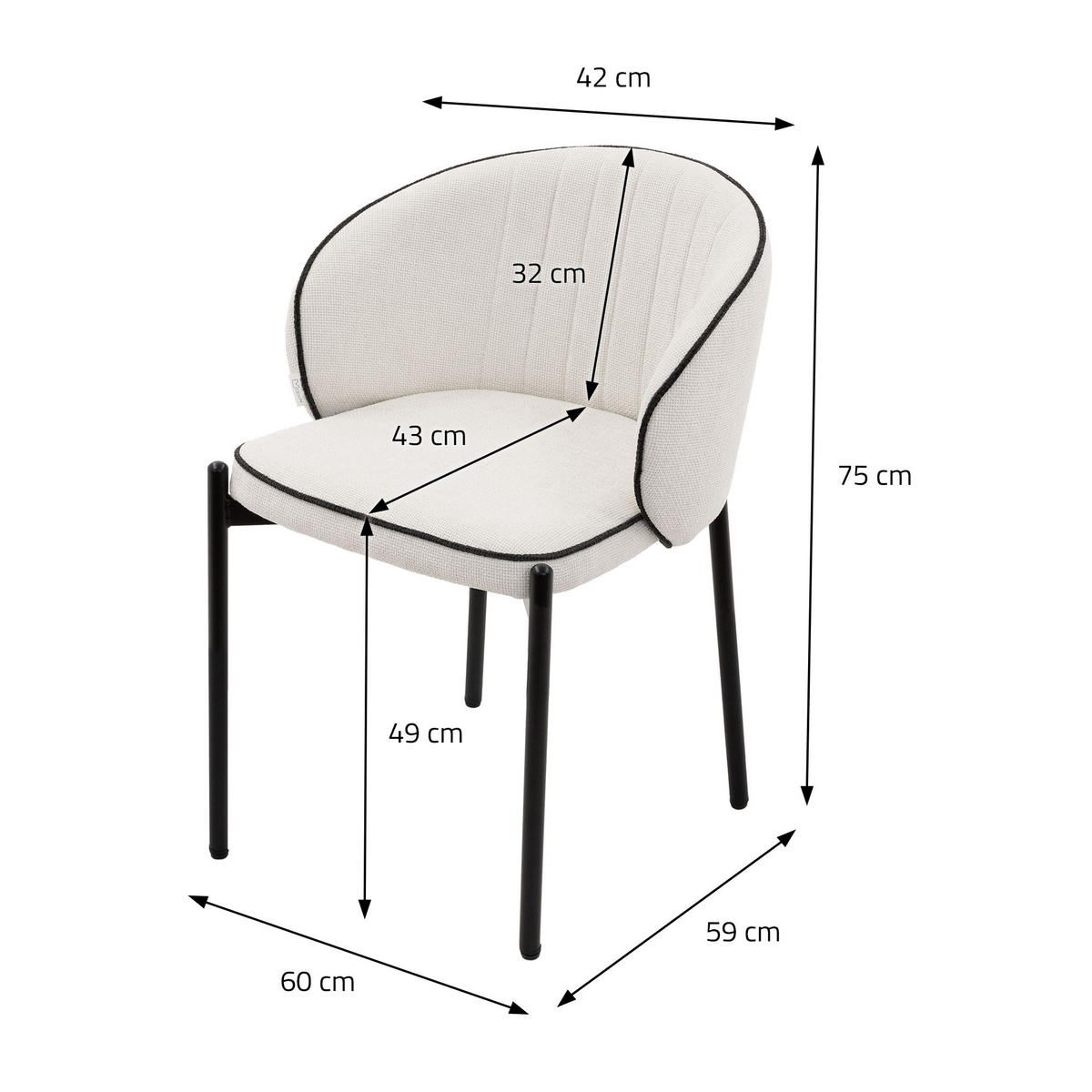 ESSZIMMERSTÜHLE 6er Set Beige - Beige/Schwarz, Textil/Metall (60/75/59cm) - ML-DESIGN