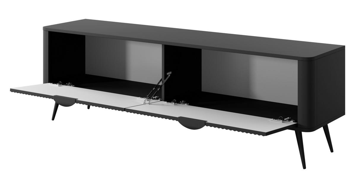 LOWBOARD Vespasia 2T Schwarz 163,2/51/38 cm – Geriffelten Fronten - Schwarz, Holzwerkstoff/Metall (163.2/51/38cm) - AX Living