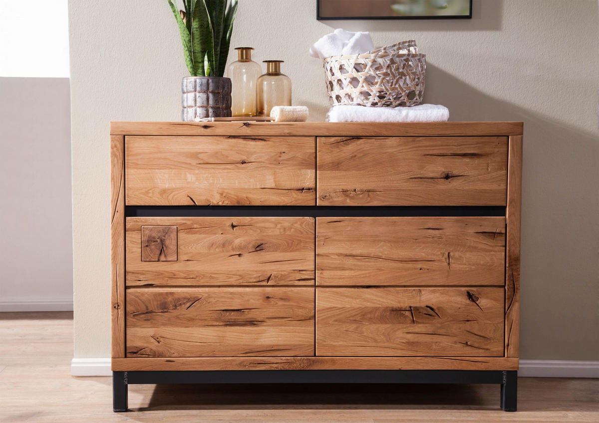 SIDEBOARD Wildeiche 120x45x85 natur geölt VILLANDERS #111 - Braun, Holz (120/85/45cm) - Massivmoebel24