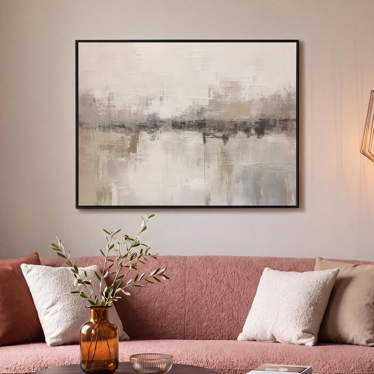 LEINWAND Bilder mit Rahmen - Moderne Kunst - Abstrakt - Beige - 100x70 - Beige, Textil (100/70cm) - MuchoWow