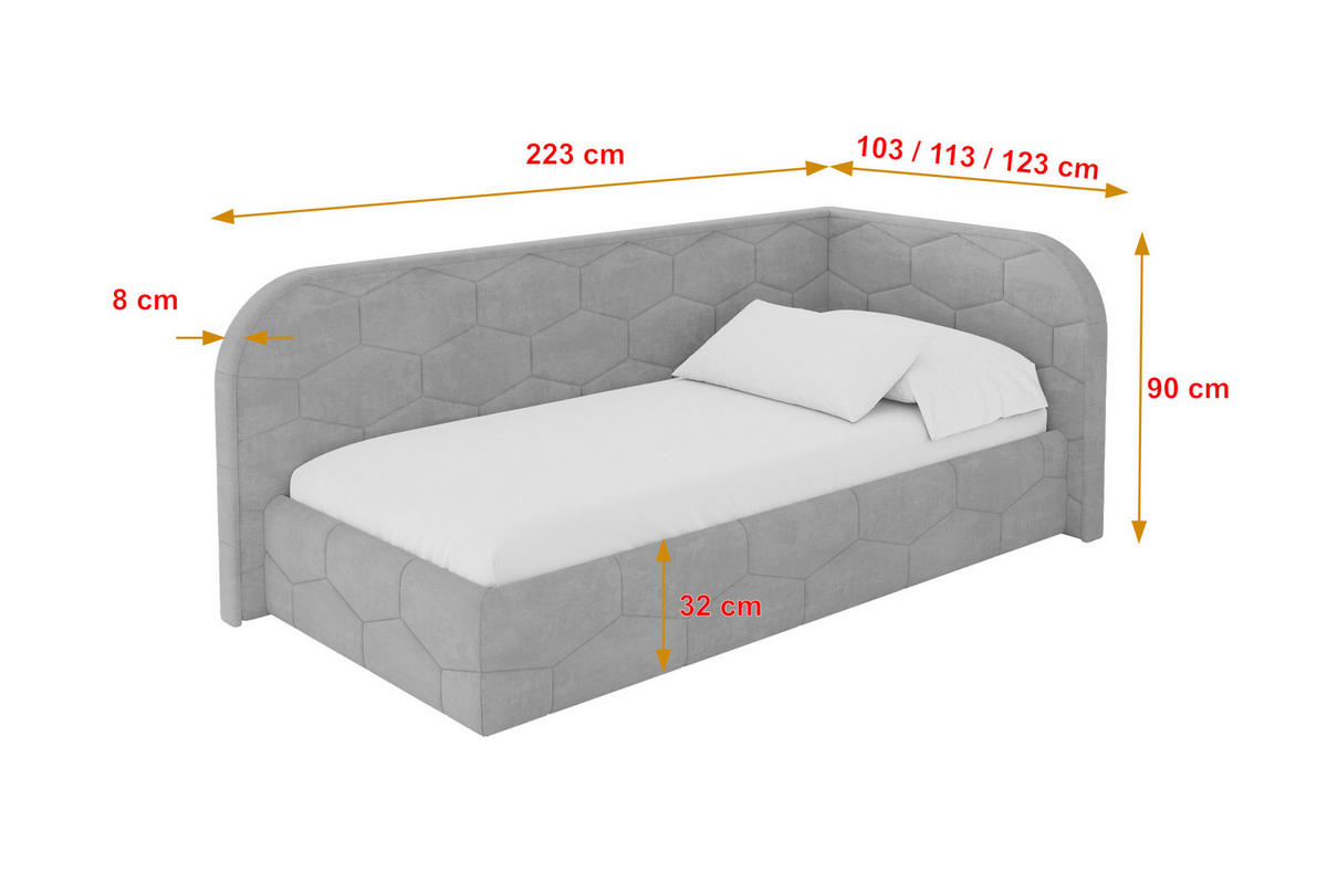 EINZELLBETT Jugendbett mit Bettkasten und Matratze H3/H4, Links - JAXY 90x200 Grau - Hellgrau, Holzwerkstoff/Textil (90/200cm) - ALTDECOR