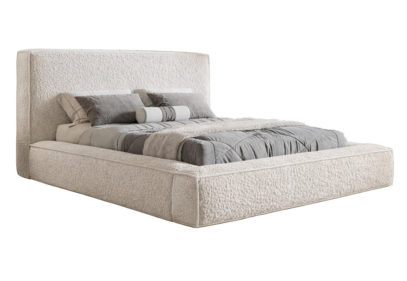POLSTERBETT Boucle 180x200 Karano, Dicker Schaum, Bettkasten, Creme - Creme, Holz/Textil (180/200cm) - Emporius
