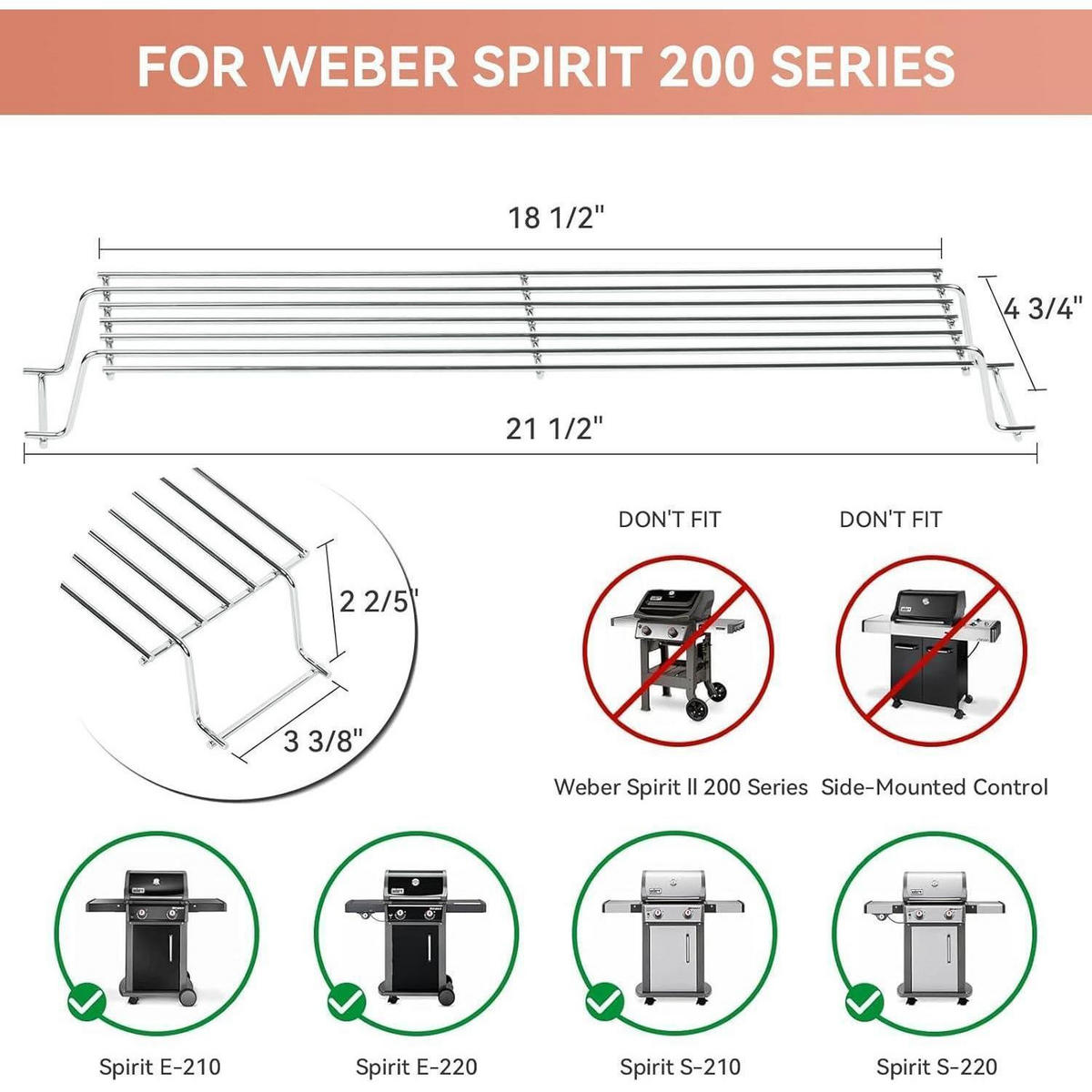 WARMHALTEROST Edelstahl 47 cm für Weber Spirit II E/S 210 - Silberfarben, Metall (5/5/5cm)