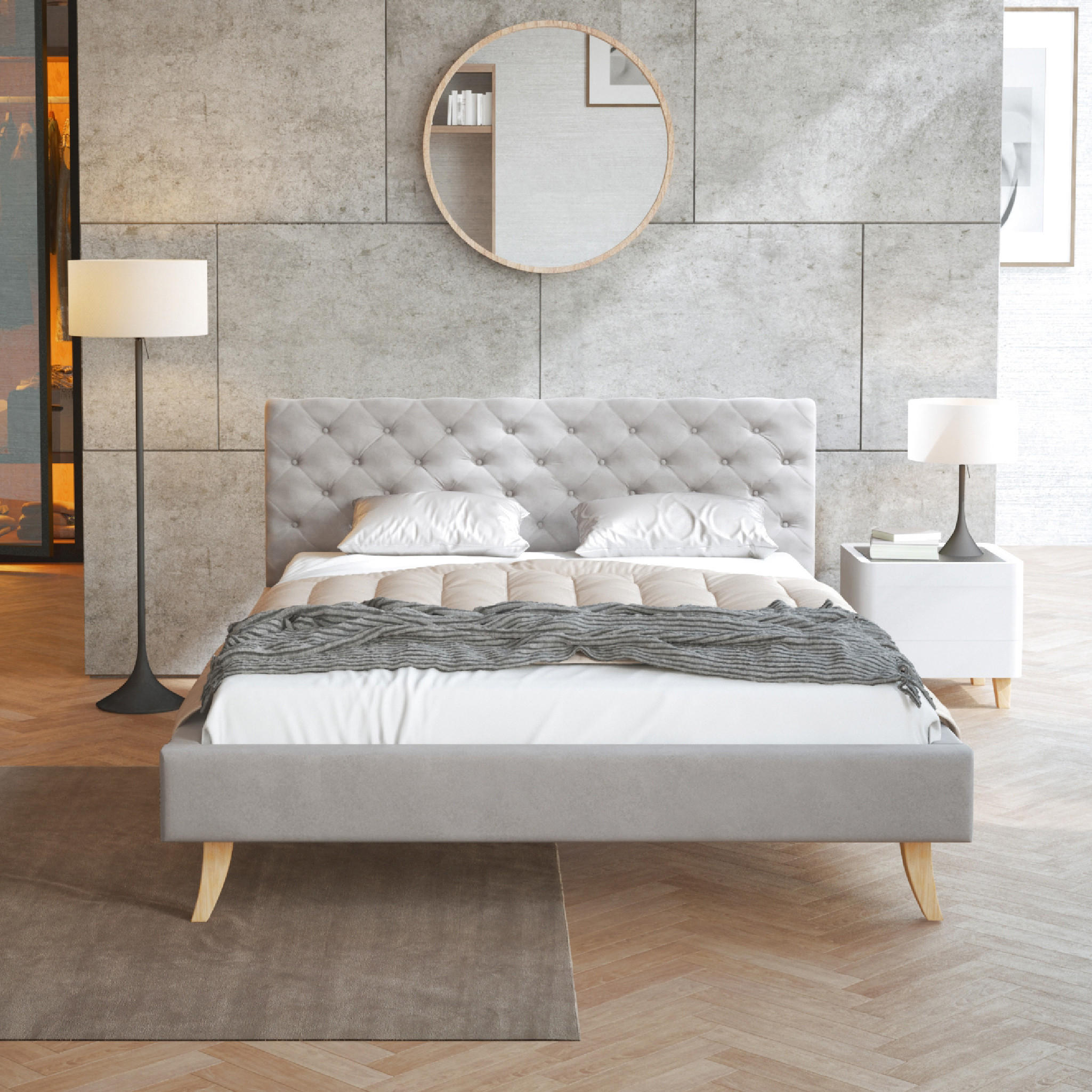 POLSTERBETT ZUZA grau - Birkefarben/Grau, Holzwerkstoff/Metall (140/200cm) - FDM