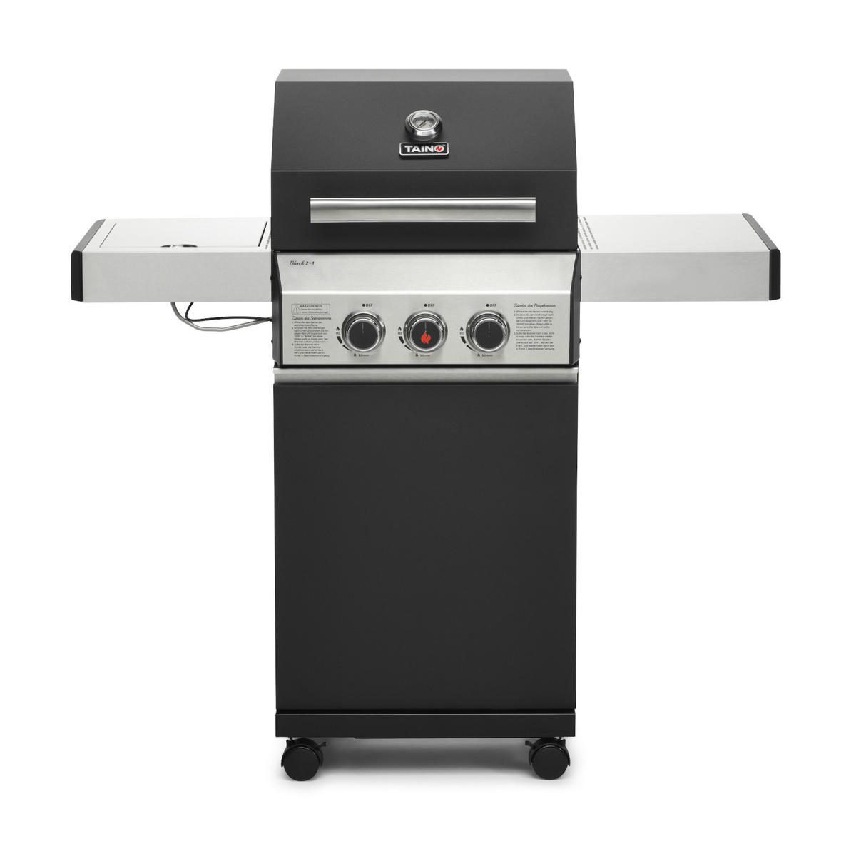 GASGRILL BLACK 2+1 Set mit Edelstahlrost - Schwarz, Metall (116/115/50cm) - TAINO