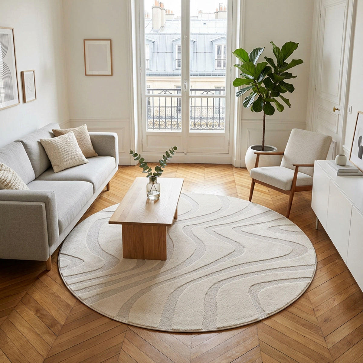 TEPPICH rund skandinavisches Häkelmotiv beige - Beige, Textil (160/160cm) - AFK Living