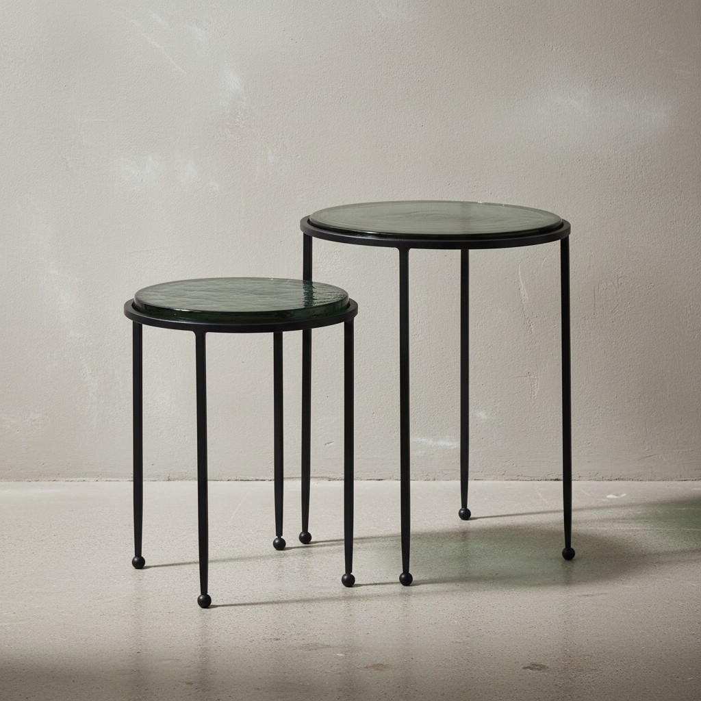 BEISTELLTISCH Set Grün Schwarz Rund Glas Metall Modern Abnehmbare Tischplatte - Schwarz/Grün, Glas/Metall (45/45/52cm) - KADIMA DESIGN