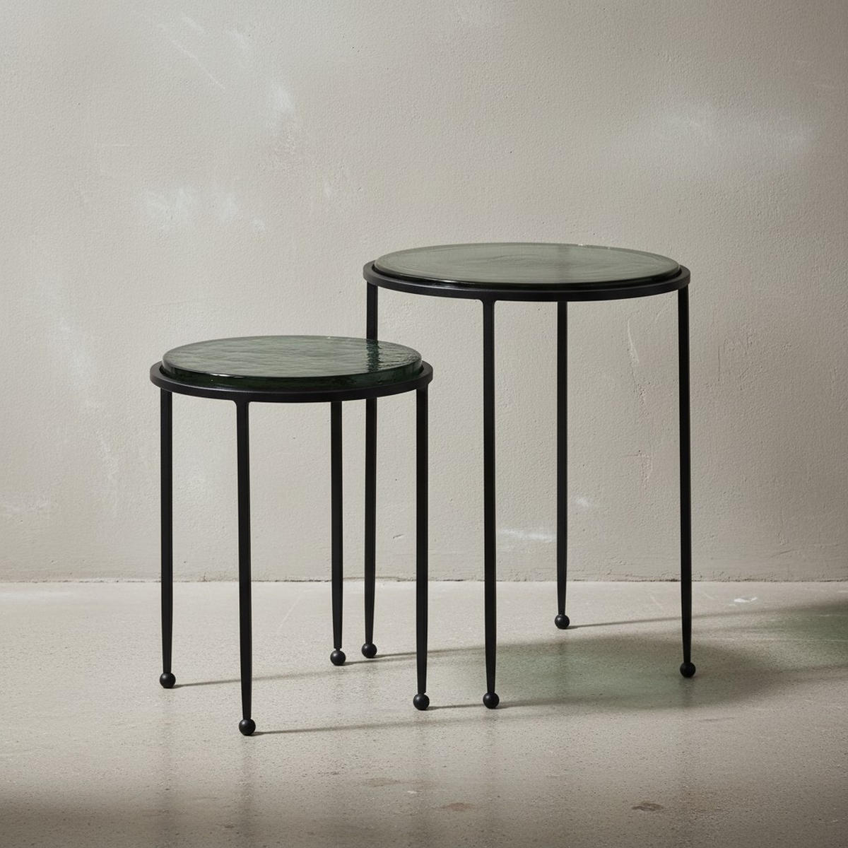 BEISTELLTISCH Set Grün Schwarz Rund Glas Metall Modern Abnehmbare Tischplatte - Schwarz/Grün, Glas/Metall (45/45/52cm) - KADIMA DESIGN