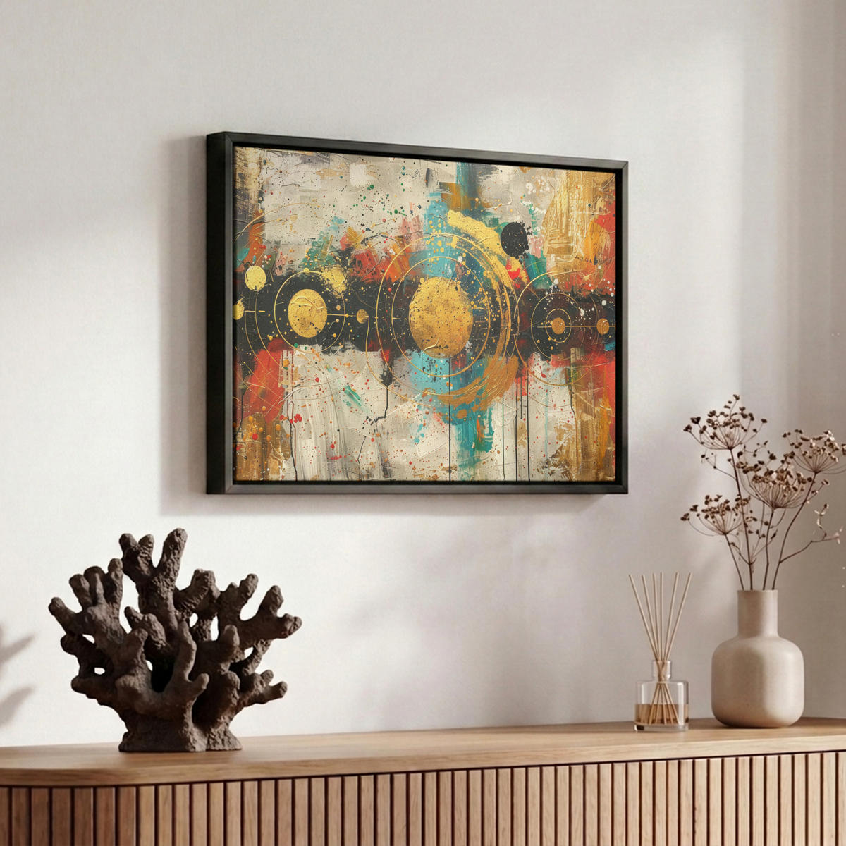 LEINWAND Bilder mit Rahmen - Abstrakt - Kunst - Gold - Modern - 30x20 - Multicolor, Textil (30/20cm) - MuchoWow