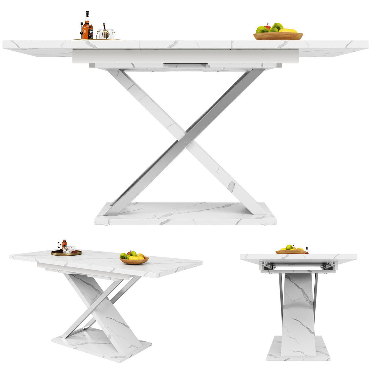 ESSTISCH Ausziehtisch 118/75/76,4 cm weiß MDF mit Kreuzbeinen - Weiß, Holzwerkstoff (118/75/76.4cm) - OKWISH