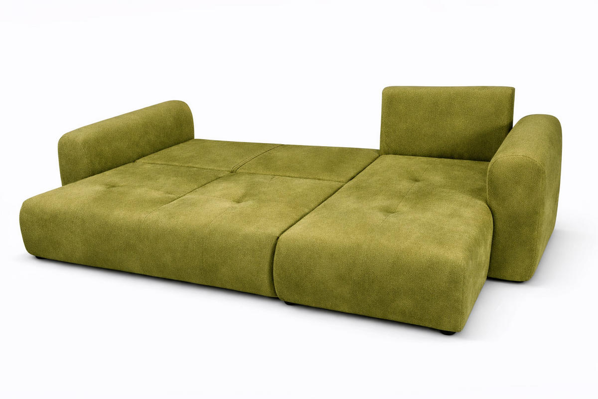 ECKSOFA Mit Schlaffunktion Und Bettkasten, Sofa L-Form Bingo L, Veloursstoff Salvador, Olive, Rechts - Olivgrün, Holz (250/142cm) - Kaiser Möbel