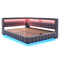 STAURRAUMBETT 140/200 cm DE-02134, in Dunkelgrau, mit LED, Steckdosen und Holzregal - Dunkelgrau, Holzwerkstoff (140/200cm) - ComfortXL
