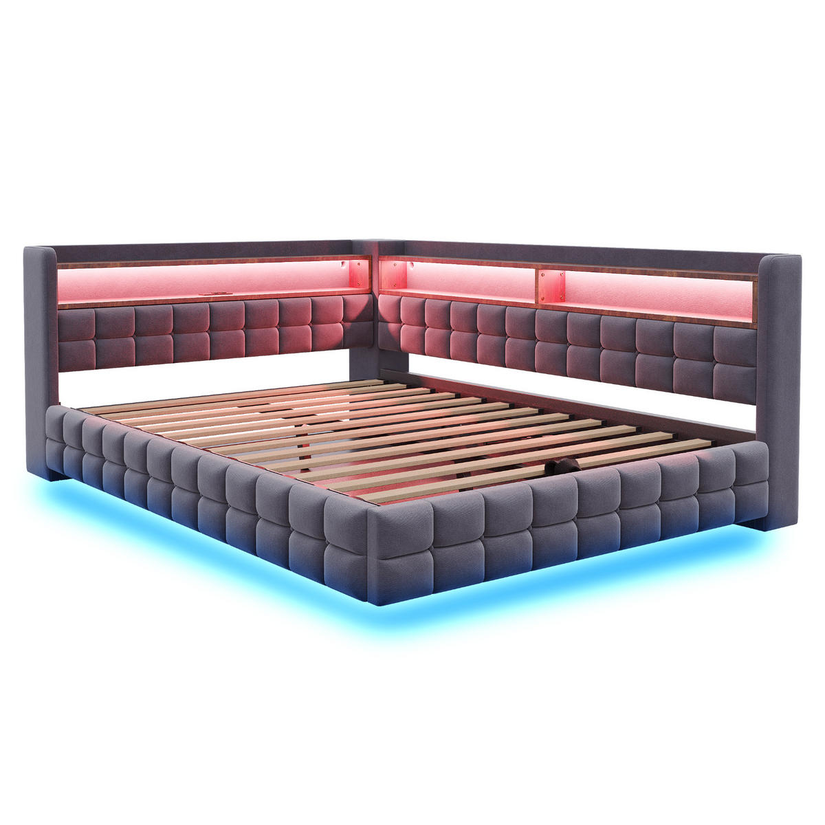 SCHLAFSOFA mit Stauraum und LED 140x200 cm Samt Grau - Grau, Metall (140/200cm) - Meubliv