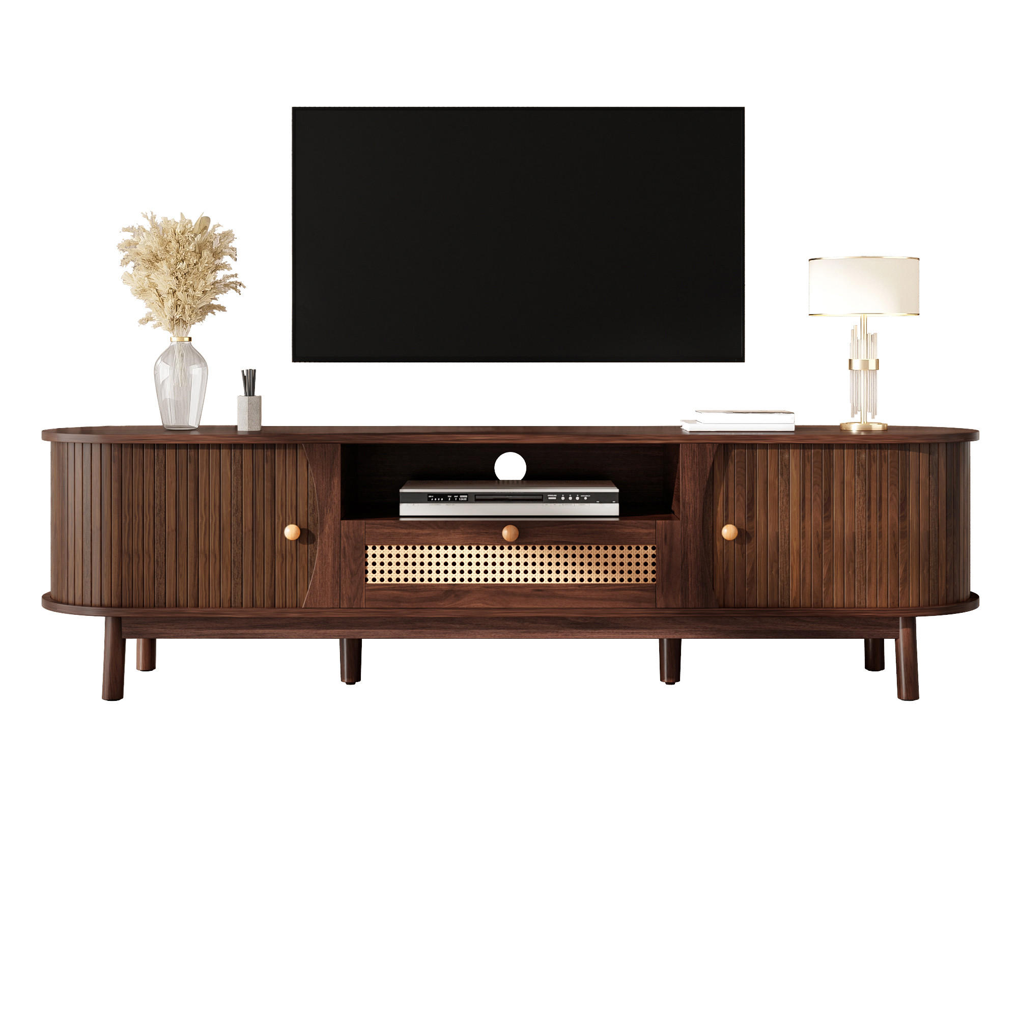 STILVORA TV STOLEK v ořechové barvě se zásuvkami a dvířky do obýváku, 165×37×46 cm