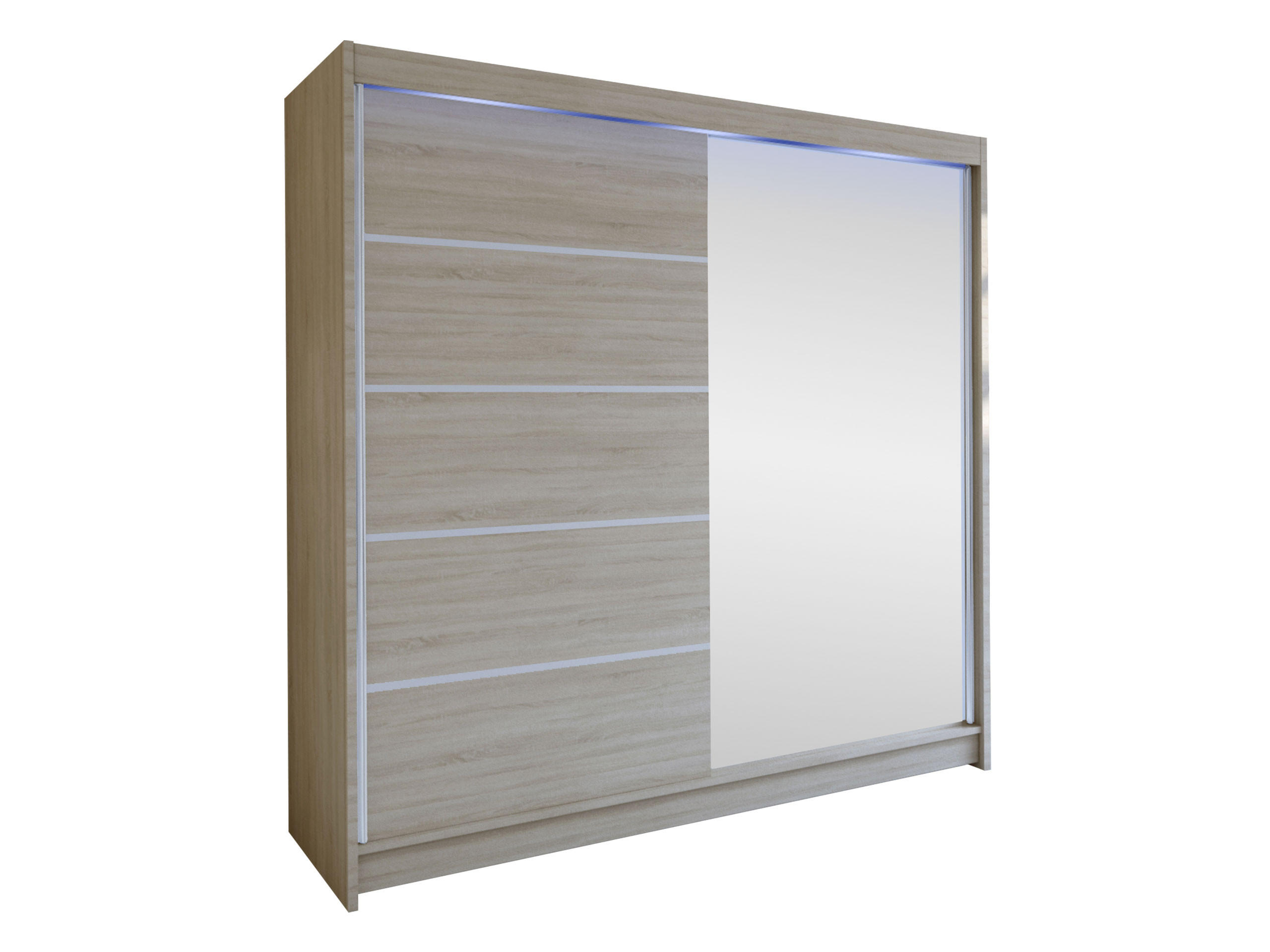 SCHWEBETÜRENSCHRANK Talin III, mit RGB LED Beleuchtung - Kaschmir/Silberfarben, Holzwerkstoff/Metall (180/215/58cm) - MIRJAN24