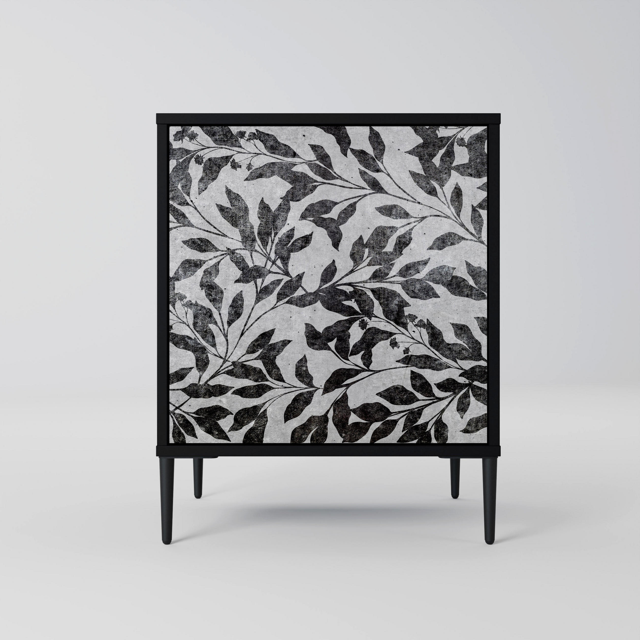 SIDEBOARD CHARCOAL SPROUT, Schwarz, 57,5x42x72,5 cm, Schwarze Metallfüße - Multicolor/Schwarz, Holzwerkstoff/Metall (57.5/72.5/42cm) - SpaceRebels