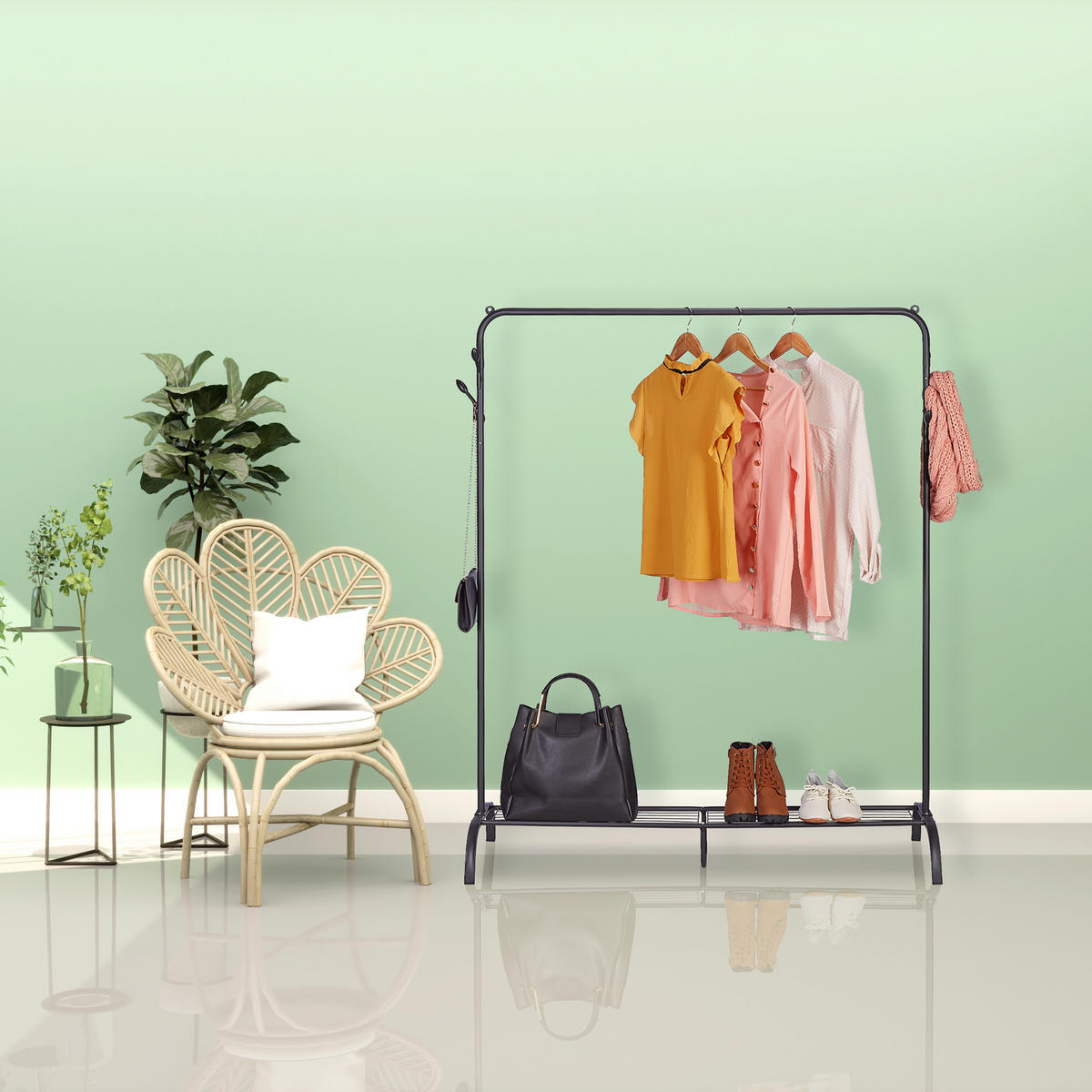 KLEIDERSTÄNDER - Schwarz, Kunststoff/Metall (132/145/44cm) - Relaxdays