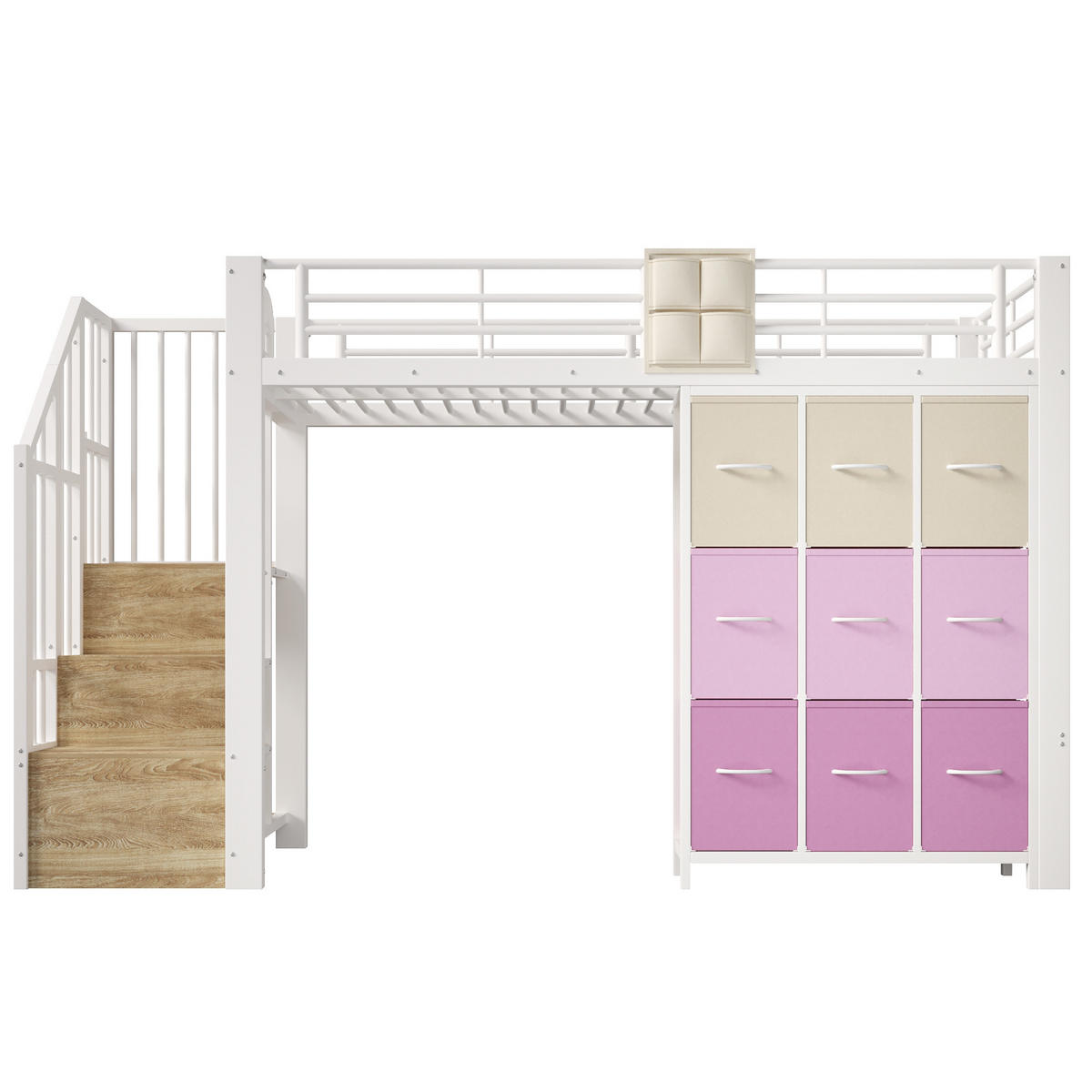 HOCHBETT 90/200 cm in Weiß mit Schubladen, Kleiderstange und Treppe mit Stauraum - Weiß/Rosa, Holzwerkstoff/Metall (90/200cm) - WISHDOR