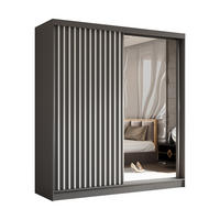 SCHWEBETÜRENSCHRANK Erika 200 cm mit Lamellen und Spiegel 2-türig, grau, grau, Lamelle weiß - Grau, Kunststoff (200/216/51cm) - Margaret Hadas24