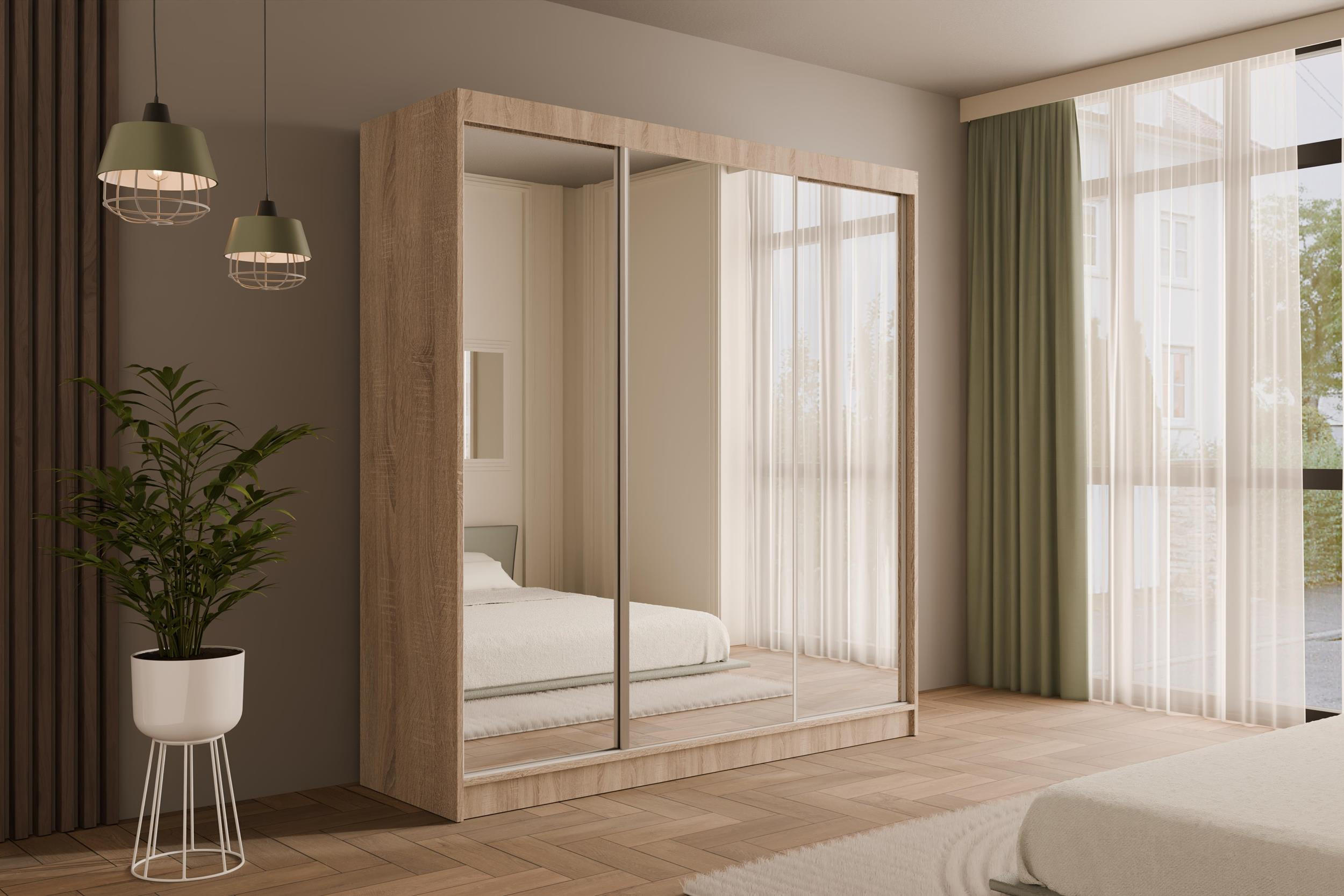 KLEIDERSCHRANK mit Spiegel V2-URBANO 215x200 cm Sonoma - Sonoma Eiche, Holzwerkstoff (200/215/61cm) - ALTDECOR