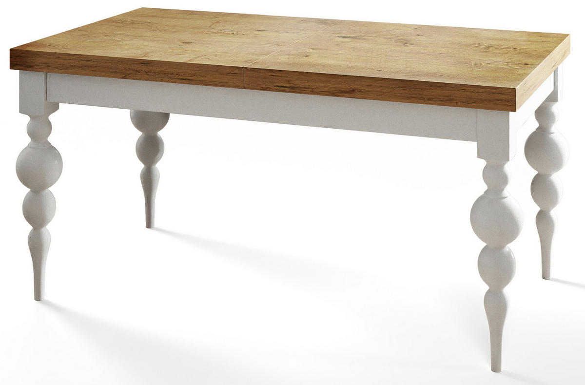 ESSZIMMERTISCH LENA, ausziehbarer Tisch 120-160X80X78,5 cm, Farbe: LANCELOT, mit Tischbeinen in Farbe Weiß - Beige/Weiß, Holzwerkstoff (120/80/79cm) - Alpi-Möbel