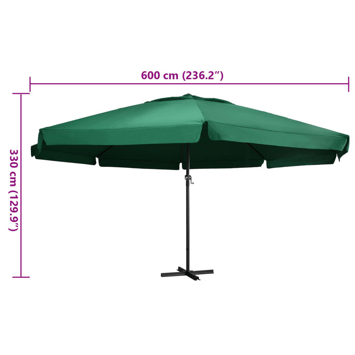 SONNENSCHIRM Mit Aluminium-Mast 600 Cm Grün - Grün, Textil (600/600cm) - vidaXL