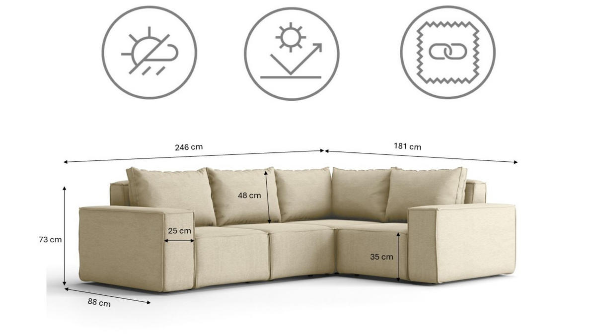 GARTENECKSOFA Für Den Garten SONNE Beige Links - Beige, Holz (246/73/181cm) - Kaiser Möbel