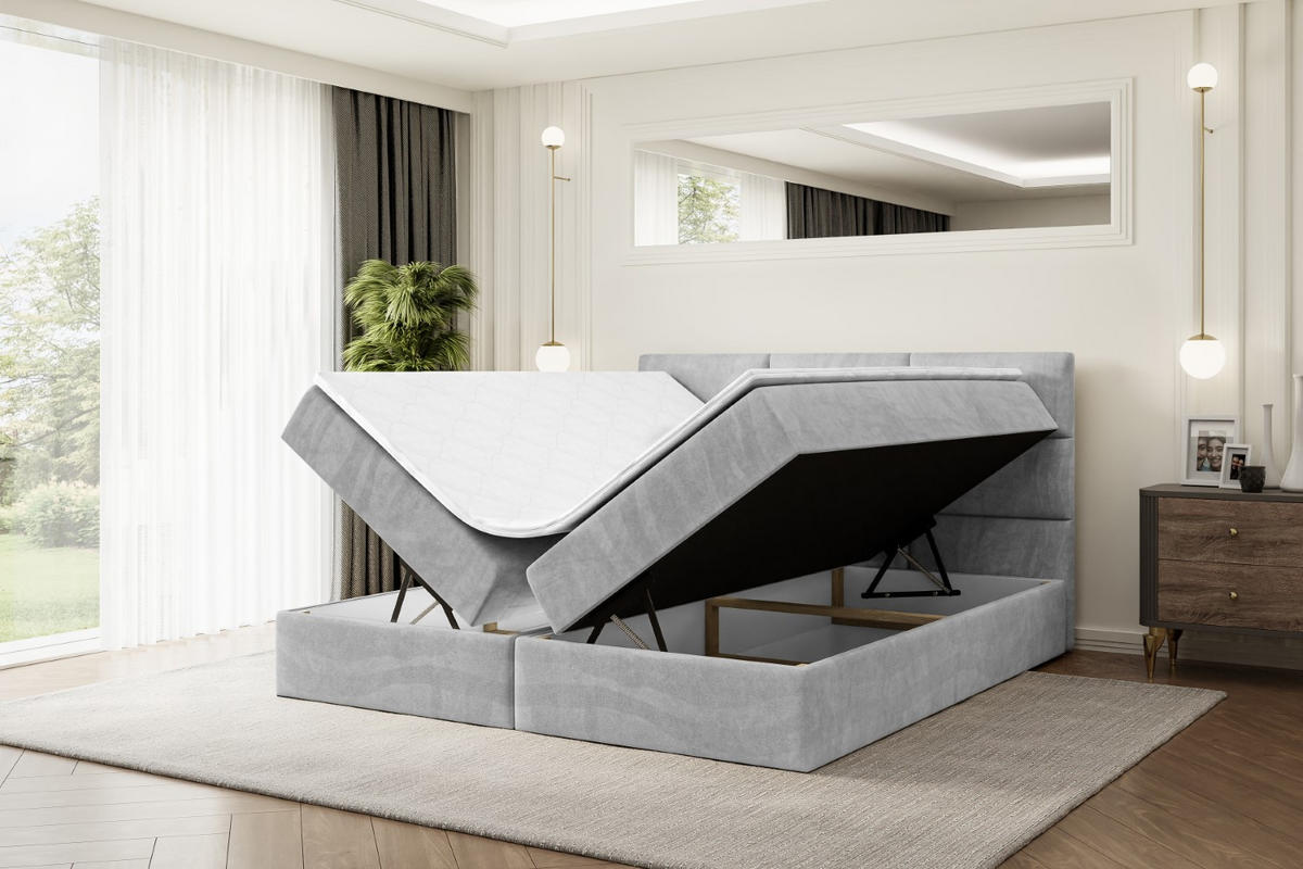 BOXBETT mit Matratze H4 und Lattenrost - OHIO - 140x200 cm - H4 - Hellgrau - Hellgrau, Holzwerkstoff (140/200cm) - ALTDECOR