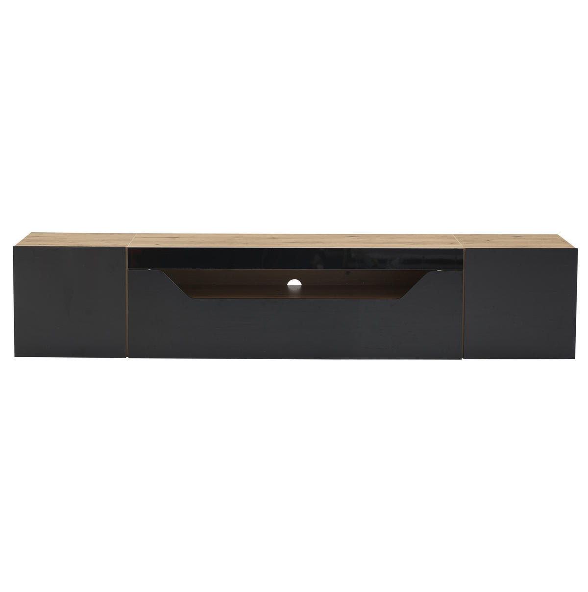LOWBOARD 180/37/36 cm in Schwarz/Naturfarben aus Spanplatte mit LED-Beleuchtung - Schwarz, Holzwerkstoff (37/36/180cm) - OKMYHOME