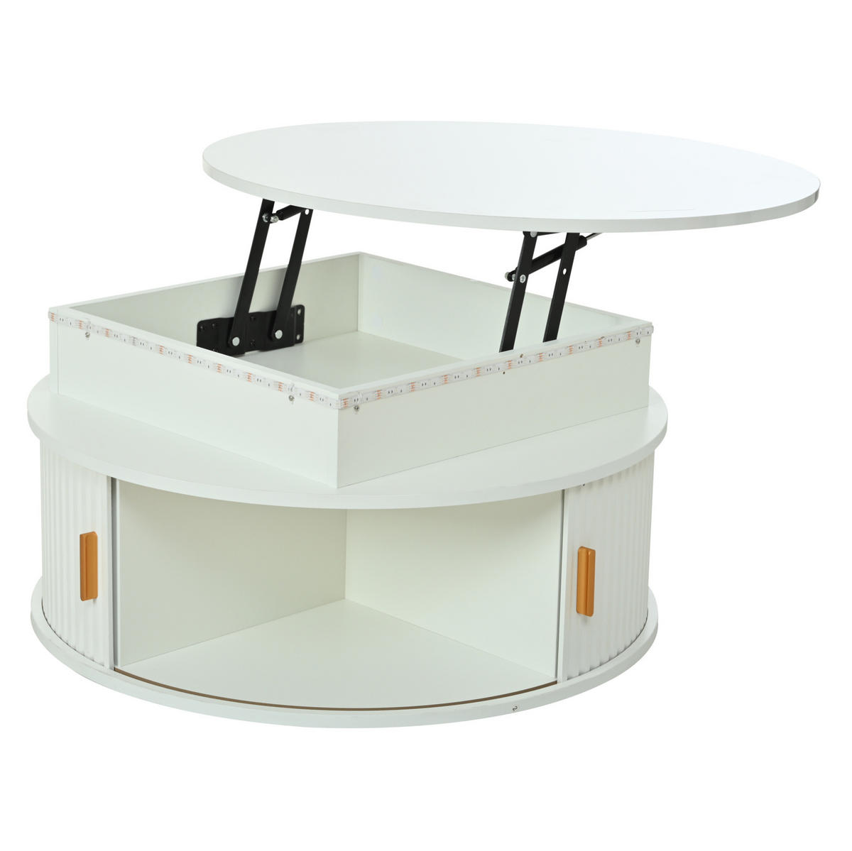 COUCHTISCH 75/75/52 cm aus MDF, höhenverstellbar mit LED-Beleuchtung, Rollladentüren und Stauraum, Weiß - Weiß, Holzwerkstoff (75/75/52cm) - Modfu