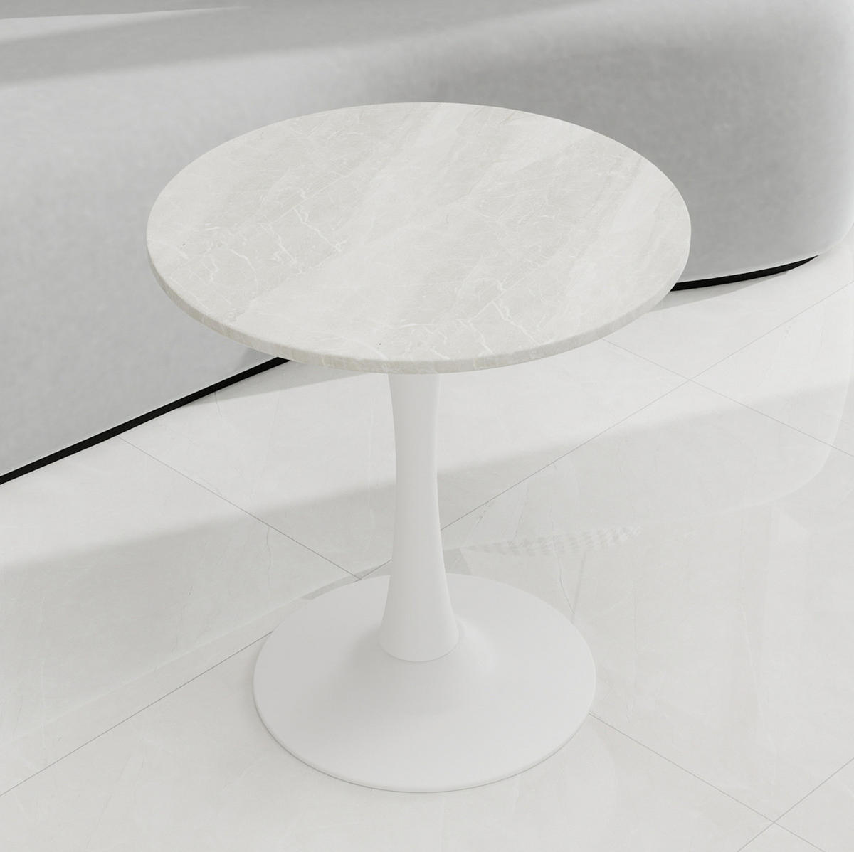 COUCHTISCH 70,1 cm, vielseitig einsetzbar mit runder Tischplatte in Marmoroptik, Weiß - Weiß, Stein (70/70/72cm) - Modfu