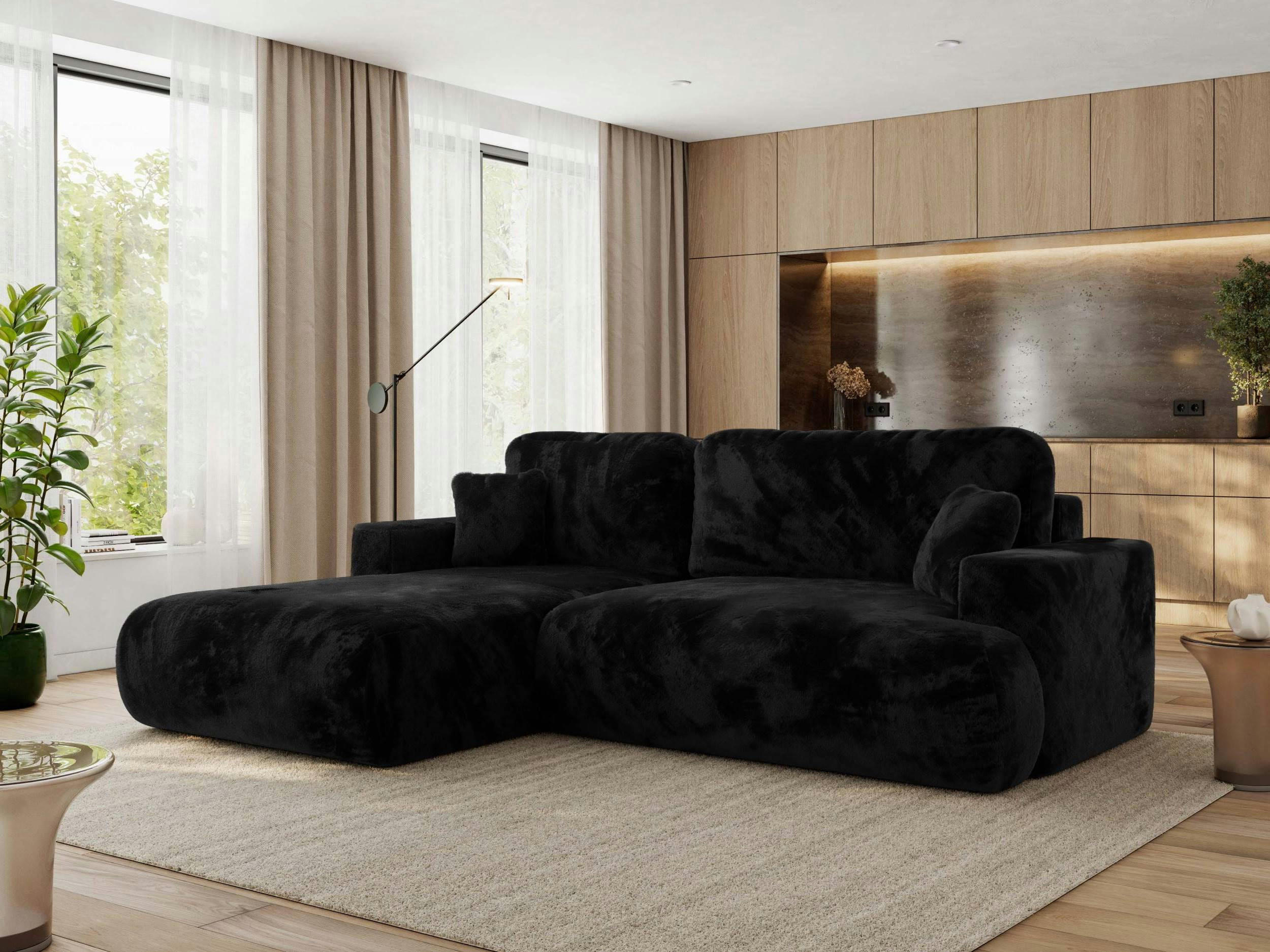 ECKSOFA OVO L Schwarz Plüsch - Links Seite - Schwarz, Kunststoff/Textil (271/195cm) - MKS