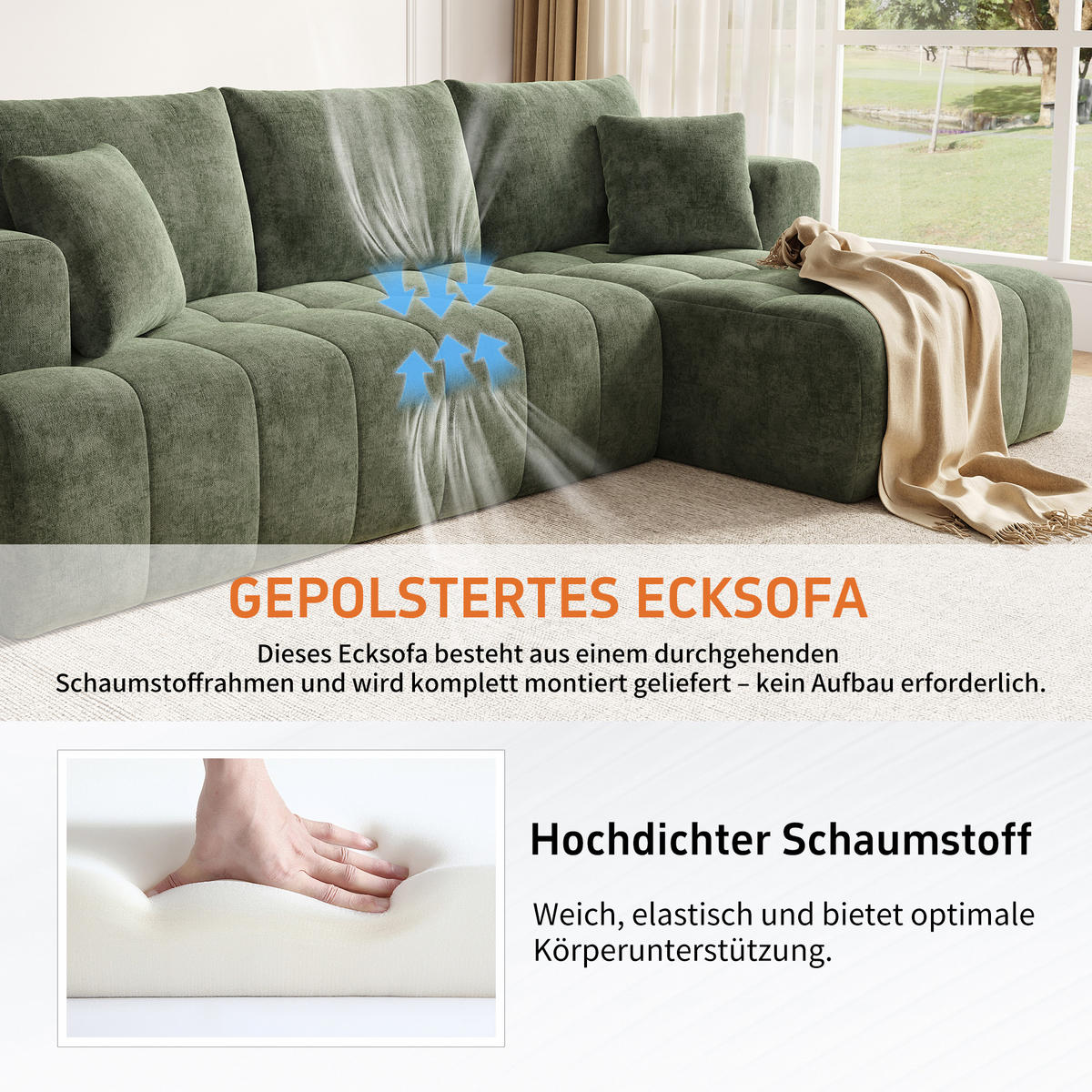 ECKSOFA 244.5/136/79 cm Grün Chenille - Grün, Textil (244.5/136cm) - Oxeza