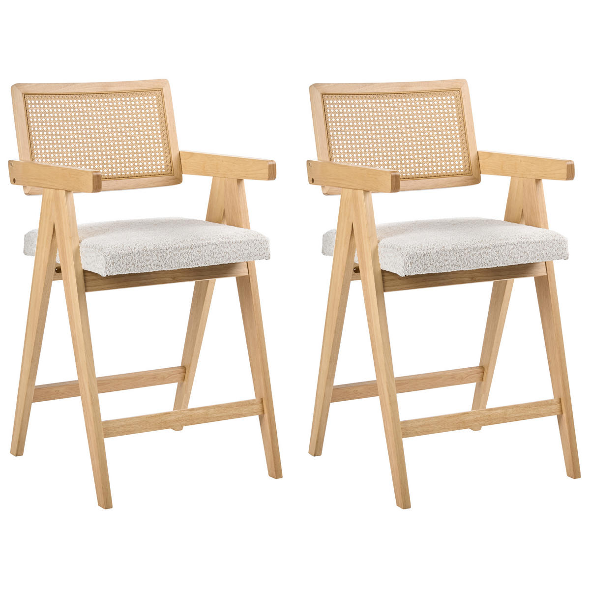 BARSTUHL 2er-Set Holz Hellbraun/Beige Ava - Hellbraun, Holz (55/102/65cm) - Beliani