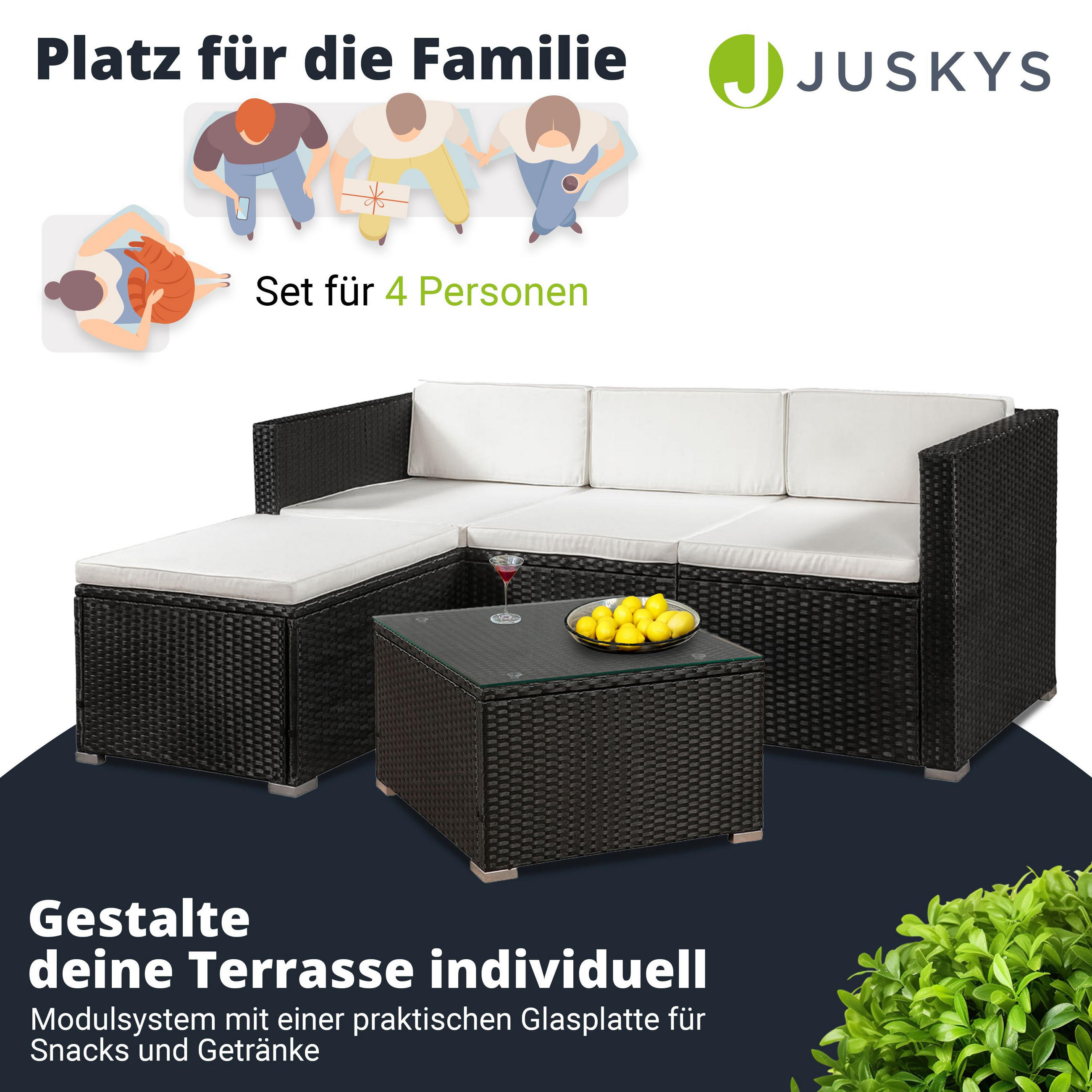 LOUNGEGARNITUR Punta Cana 3-tlg. - Creme/Schwarz, Kunststoff - Juskys