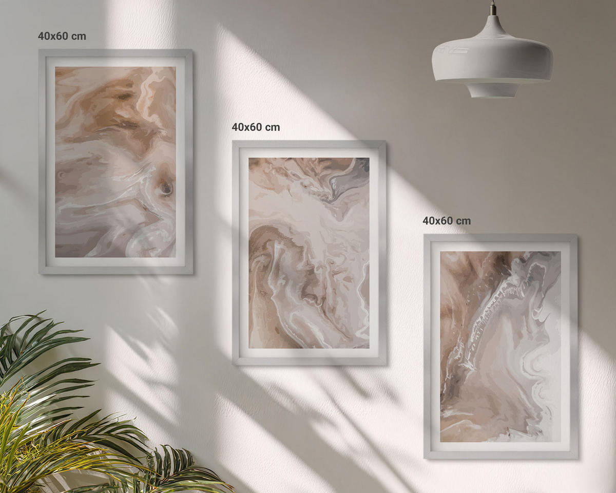 BILDER SET 3er Set - 40x60 cm Silberner Rahmen - Abstrakter Marmorstein - Silberfarben, Kunststoff (40/60cm) - TULUP