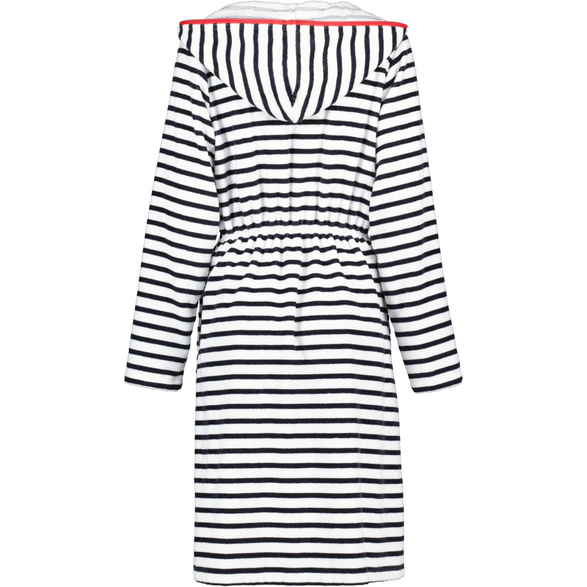BADEMANTEL DAMEN KURZMANTEL MIT KAPUZE STREIFEN 1244 SCHWARZ-WEISS - 96 - Weiß, Textil (Snull) - Cawoe
