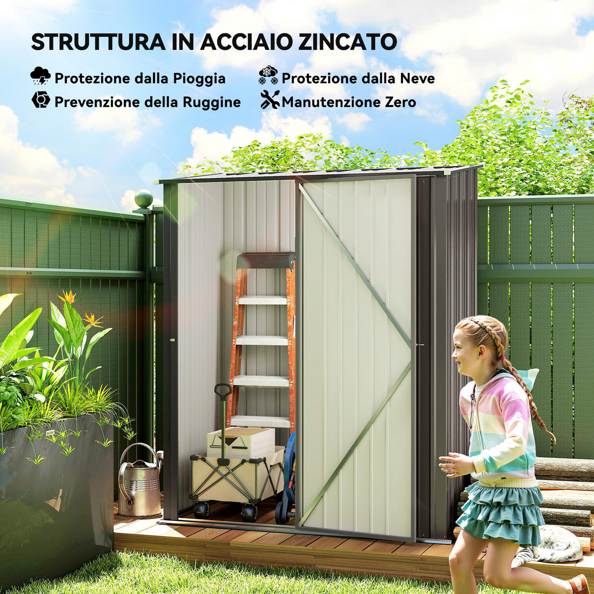 GARTENHAUS aus Stahl mit Verschluss 161,5 x 94,5 x 196 cm ,hellgrau - Hellgrau, Metall (94.5/196/161.5cm) - Vallsero