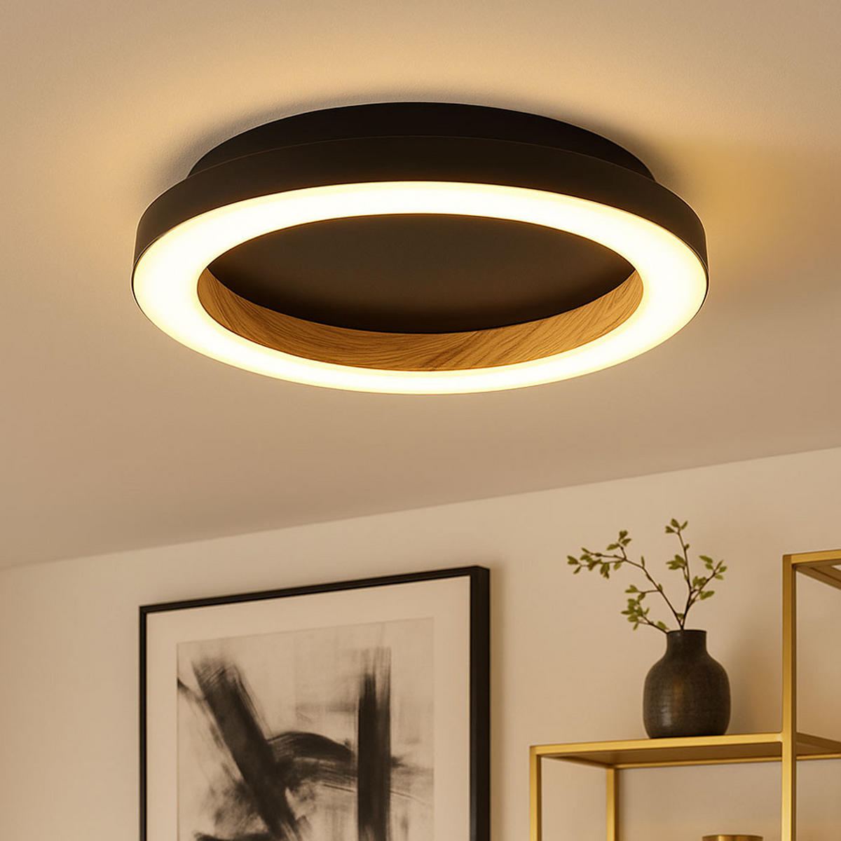 LED DECKENLEUCHTE Holzoptik Schwarz - Schwarz, Metall (20.5/20.5/20.5cm) - Globo Lighting